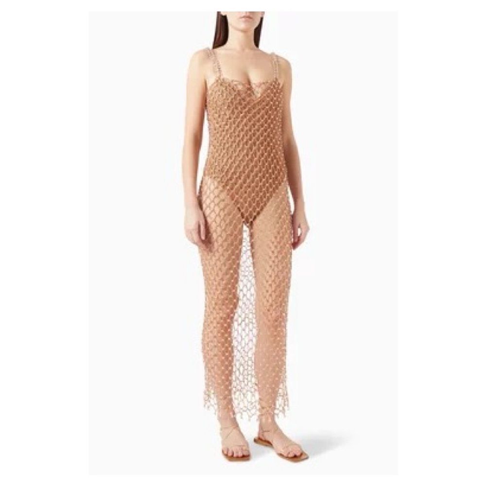 Stylish Moeva Tan Mesh Cover-Up Dress